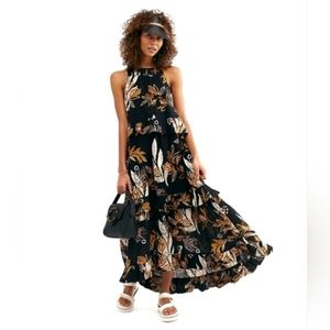 Free People Navy blue floral Anita maxi dress summer dress large